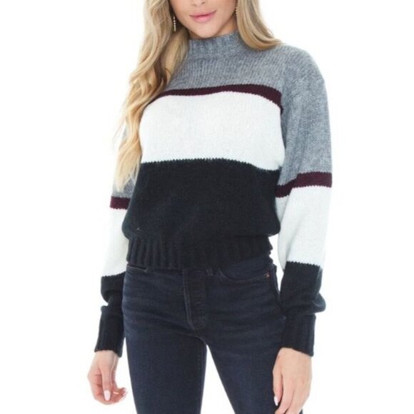 Rebecca Minkoff Liliana Striped Colorblock Long Sleeve Boxy Fit Sweater Women M - Picture 1 of 14